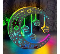 ALICESER Personalized LED Mirror Moon Lamp Custom Lights Up Mirror Moon and Star Lights with Family Kids Names Acrylic Night Light Mother's Day Birthday Gifts for Mom from Daughter Son