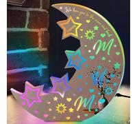 ALICESER Personalized LED Moon Lamp Custom Lights Up Mirror Moon and Star Lights with Family Kids Names Acrylic Night Light Mother's Day Birthday Gifts for Mom from Daughter Son