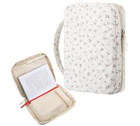 Aliceset 10.2"x7.9"x2.1" Large Bible Cover Case for Women Red Cherry Quilted Cotton Bible Carrying Cases Protective Bag with Handle and Zippered Pocket for Christian Study Church Gifts
