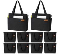 Aliceset 10 Pcs Black Canvas Tote Bag with Zipper Multipocket Reusable Shoulder Handbag for Women Daily Grocery Summer Travel