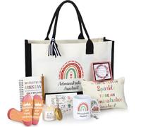 Aliceset 10 Pcs Gifts for Administrative Assistant Set Msw Gift Include Coffee Mug Candle Canvas Tote Bag Cosmetic Bag Bracelet Badge Holder Socks Notebook Ballpoint Pen for Bsw Dsw Volunteer