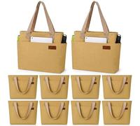 Aliceset 10 Pcs Khaki Canvas Tote Bag with Zipper Multipocket Reusable Shoulder Handbag for Women Daily Grocery Summer Travel