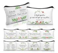 Aliceset 10 Pcs Spanish Christian Canvas Cosmetic Bag Bulk Inspirational Green Leaf Pouch Bible Verse Pencil Makeup Bag for Women Religious Mother's Day Church Gifts for Mom Besties Gifts, White
