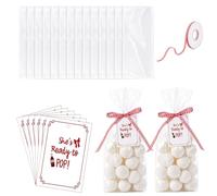 Aliceset 100 Pcs She's Ready to Pop Baby Shower Clear Cellophane Bags Bulk 4.9 x 10.8 Inch Plastic Gift Bags with Label Red Plaid Ribbon Treat Wrap for Gift Wrapping Storage Party Favor