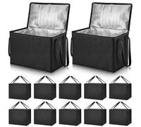 Aliceset 12 Pack Insulated Food Delivery Bag 20''w x 15''h x 14''d Large for Hot and Cold Meal Bulk Foldable Grocery Tote Insulation Bag for Catering Pizza Warmer Food Cooler Hot Delivery Shopping