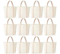 Aliceset 12 Pack Mini Canvas Tote Bags 11 x 8 Inch Small Reusable Gift Bags Bulk Paintable Blank Boat Bag Totes for Painting DIY Craft (Beige)