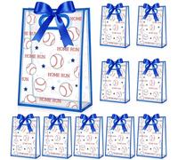 Aliceset 12 Pcs Baseball Clear Goodie Bag with Die Cut Handles and Ribbons Baseball Theme Party Favor Bags for Team Snack Gifts Wrapping Birthday Sport Party Treats Supplies, 7 x 10 x 3.15 Inch