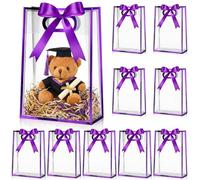 Aliceset 12 Pcs Clear Plastic Gift Bag with Die Cut Handles Reusable PP Favor Bag with Ribbon for Wedding Bridal Birthday Baby Shower Party Small Business, 7x10x3.15 Inch(Purple)