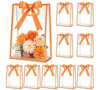 Aliceset 12 Pcs Clear Plastic Gift Bag with Die Cut Handles Reusable PP Favor Bag with Ribbon for Wedding Bridal Birthday Baby Shower Party Small Business, 7x10x3.15 Inch(Orange)