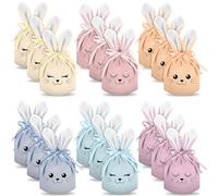 Aliceset 18 Pcs Easter Bunny Gift Bags Rabbit Ear Velvet Drawstring Bags 4.7 x 3.9 Inch Bunny Gift Pouches Bunny Party Favors for Baby Kid Basket Party Supplies Candy Treat Jewelry, 6 Color
