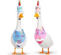 Aliceset 2 Set Happy Birthday Goose Outfit Blue and Pink Happy Birthday Porch Goose Sign Decoration with Cake Hat and Bandana for 23" Cement/Plastic Porch Outdoor Statue Patio Yard Lawn Art