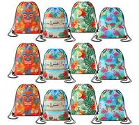 Aliceset 20 Pack Hawaiian Drawstring Backpack Bulk, Tropical Goodie Gift String Bags with Adjustable Straps, Gym Sacks for Summer Beach Party Travel Luau Vacation Group Events(11.81x9.84)