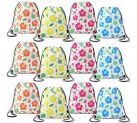 Aliceset 20 Pack Hibiscus Drawstring Backpack Bulk, Tropical Floral Goodie Gift String Bags with Adjustable Straps, Lightweight Gym Sacks for Beach Party Travel Luau Party Favor(11.81x9.84)