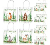 Aliceset 20 Pcs Forest Animals Party Goodie Bags with Handles Forest Animals Candy Bags Party Zoo Wilds Themed Favors for Birthday Baby Shower Decoration Supplies, 8x8x3.15 Inch