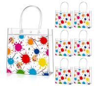Aliceset 20 Pcs Paint Splatter Party Clear Treat Bag with Handles Painting Party Favor Bags Art Themed Goodies for Birthday Paint Splatter Decoration Candy Snack Baby Shower Supplies, 8x8x3.15 Inch