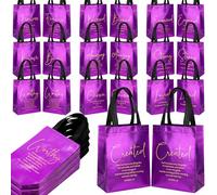 Aliceset 20 Pcs Religious Easter Gift Bags Bulk,Non Woven Christian Gift Bag with Handle Bible Verse Baptism Gifts Bags Reusable Handbag for Eid Easter Catholic Theme Party Supplies (Purple)