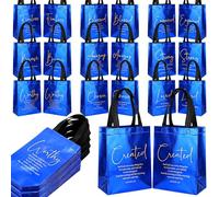 Aliceset 20 Pcs Religious Easter Gift Bags Bulk,Non Woven Christian Gift Bag with Handle Bible Verse Baptism Gifts Bags Reusable Handbag for Eid Easter Catholic Theme Party Supplies (Blue)