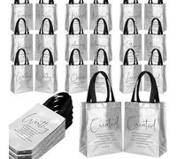 Aliceset 20 Pcs Religious Easter Gift Bags Bulk,Non Woven Christian Gift Bag with Handle Bible Verse Baptism Gifts Bags Reusable Handbag for Eid Easter Catholic Theme Party Supplies (Sliver)