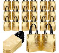 Aliceset 20 Pcs Religious Easter Gift Bags Bulk,Non Woven Christian Gift Bag with Handle Bible Verse Baptism Gifts Bags Reusable Handbag for Eid Easter Catholic Theme Party Supplies (Golden)