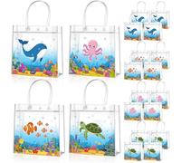 Aliceset 20 Pcs Under the Sea Party Clear Favor Bags with Handles Ocean Party Candy Treat Bags Marine Animals Theme Goodies for Birthday Baby Shower Supplies Candy Snack Wrapping