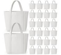 Aliceset 24 Pack Mini Canvas Tote Bags 11 x 8 Inch Small Reusable Gift Bags Bulk Paintable Blank Boat Bag Totes for Painting DIY Craft (White)