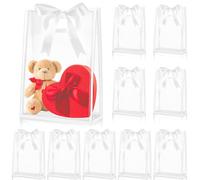 Aliceset 24 Pcs Clear Plastic Gift Bag with Die Cut Handles Reusable PP Favor Bag with Ribbon for Wedding Bridal Birthday Baby Shower Party Small Business, 7x10x3.15 Inch(White)