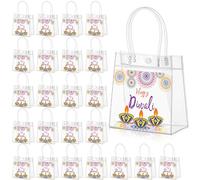 Aliceset 24 Pcs Happy Diwali Gift Bags with Handle, Clear PVC Gift Bags Plastic Candy Party Favor Bag for Indian Celebration Party Supplies Diwali Theme Decorations(Tea Light, 6.31"x 5.91"x 3.15")