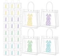 Aliceset 24 Pcs Happy Easter Clear PVC Gift Bags Bulk with Handle Reusable Easter Candy Party Favor Bags for Snack Candy Treat Party Favor(bunny, 9.84"x 9.84"x 3.54")