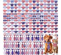 Aliceset 240 Pcs 4th of July Dog Bows Tie Collar Bulk Red White Blue Adjustable Pet Neckties for Dog Cat Grooming Accessories and Pet Festival Holiday Party