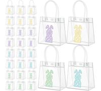 Aliceset 24pcs Happy Easter Clear PVC Gift Bags Bulk with Handle Reusable Easter Candy Party Favor Bags for Snack Candy Treat Party Favor (Rabbit, 6.31"x 5.91"x 3.15")