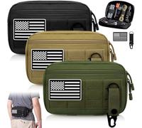 Aliceset 3 Pack Tactical Molle Admin Pouch with US Flag Patch and Keychain, Utility Tool Pouch, Horizontal Modular Pouches for Outdoor, Hunting, Traveling, Hiking