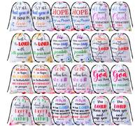 Aliceset 36 Pcs Easter Religious Bible Verse Drawstring Bags Drawstring Gift Bags Bulk Christian Floral Wood Grain Pouches for Baptism Christening Party Favors Religious Supplies