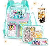 Aliceset 4pcs Clear Kids School Backpack Set Clear Backpack Lunch Bag Pencil Case and Glass Bottle for Student Gift(Mint Green)