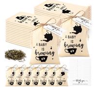 Aliceset 50 Sets Baby Shower Tea Party Favors Baby is Brewing Empty Tea Packets 4 x 6 Inches Cotton Storage Bags Reusable Muslin Bags with Drawstrings with Thank You Card Party Supplies for Guests