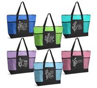 Aliceset 6 Housekeeping Week Appreciate Gift Tote Bags for Employee Christian Bible Tote Bag with Mesh Pocket for Women Teacher (6 Colors)