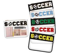 Aliceset 6 Pcs Chenille Letter Preppy Patch Makeup Snack Bags, Gift for Women Waterproof PVC Cosmetic Organizer Storage, Flat Clear Portable Toiletry Zipper Pouch, Black,White, Soccer