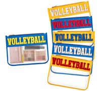 Aliceset 6 Pcs Chenille Letter Preppy Patch Makeup Snack Bags, Gift for Women Waterproof PVC Cosmetic Organizer Storage, Flat Clear Portable Toiletry Zipper Pouch, Blue,Yellow, Volleyball