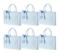 Aliceset 6 Pcs Gingham Tote Bag with Handle Reusable Grocery Bag with Ribbon for Bridesmaid Gift Baby Shower Bachelorette