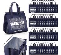 Aliceset 80 Pcs Thank You Insulated Bags for Food Delivery Bulk 9.5 x 9.5 x 6 Inch Thermal Insulation Bag for Hot and Cold Food for Travel Pizza Coffee Milk Catering Restaurant Picnic (Navy Blue)