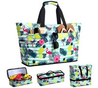 Aliceset Beach Bag with Cooler 49l Large Waterproof Sandproof Beach Tote with Zipper and 9 Pockets Flamingo Summer Pool Bags Wet Compartment Foldable Travel Bags for Women Weekend Vacation Picnic