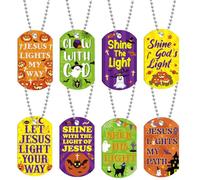 Aliceset Bible Verses Religious Christian Dog Tag Necklace Religious Party Favors Inspirational Motivational Christian Necklace for Sunday School VBS Prizes Gift(Halloween)