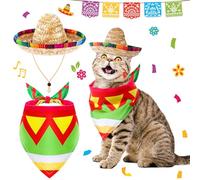 Aliceset Cat Sombrero Hat Set Funny Pet Mexican Costume with Cinco De Mayo Fiesta Pet Scarf Fiesta Maracas Dog Bandana Triangle Bib Scarf for Mexican Party Cinco de Mayo Party Decorations