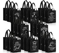 Aliceset Christian Gift Bags Bulk with Handle Medium Size Bible Verse Christmas Religious Gift Bags Reusable Non Woven Church Welcome Totes for Christmas Baptism Party Favors(24 Pcs,Black)