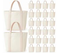 Aliceset Mini Canvas Tote Bags Small Reusable Gift Bags Bulk Paintable Blank Boat Bag Totes for Painting DIY Craft, Beige, 11 x 8 Inch