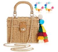 Aliceset Women Summer Straw Bag with Tassel Ornaments and Rattan Earrings, Boho Handmade Handbag Beach Large Vintage Tote Bag Travel Purse for Women Vacation Gift