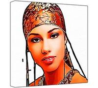 Alicia Keys - Pop Art Print (Multicolour; White Background) 50 x 50 x 2.5 cm Large Square Deep Box Canvas