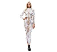 Alidamo Womens Halloween Jumpsuit Bodysuit Cosplay 3D Skeleton Skull Robot White XL