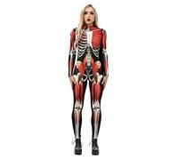 Alidamo Womens Halloween Jumpsuit Bodysuit Cosplay 3D Skull Skeleton Muscle Skeleton Medium