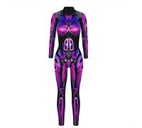 Alidamo Womens Halloween Jumpsuit Bodysuit Cosplay 3D Skull Skeleton, Purple-robot, Medium