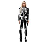 Alidamo Womens Halloween Jumpsuit Bodysuit Cosplay 3D Skull Skeleton White Medium
